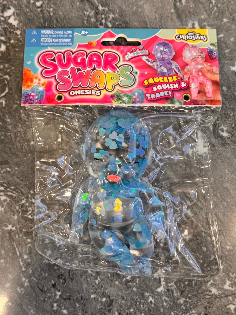 ORB Sugar Swaps Onesies Sweethearts Blue Heart Confetti Authentic Squishy NWT
